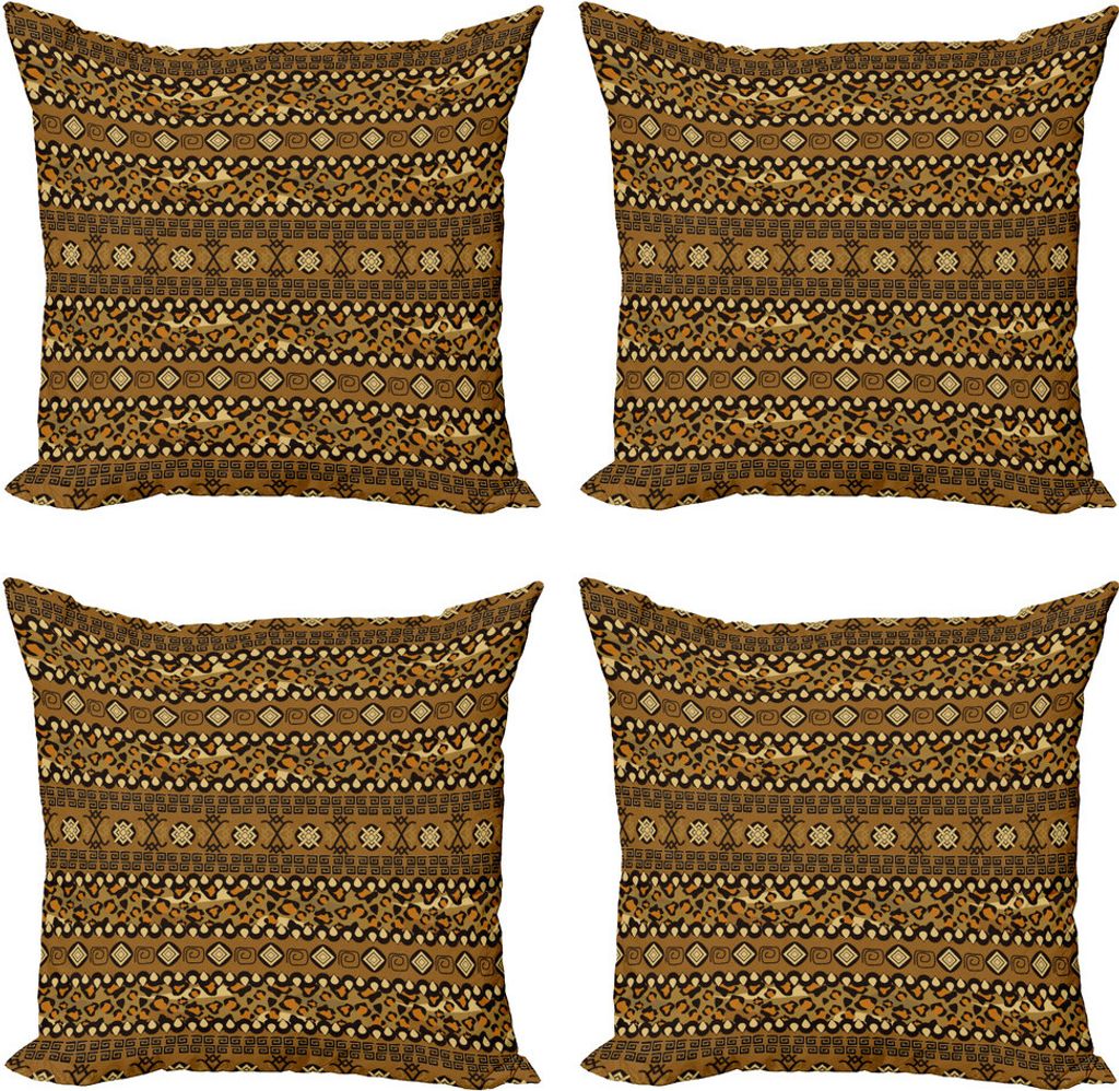 ABAKUHAUS Sambia Kissenbezug Set (4 Stück), Wildes tropisches Tier, Moderner Doppelseitiger Digitaldruck, 45 cm x 45 cm, Pale Caramel Dunkelbraun