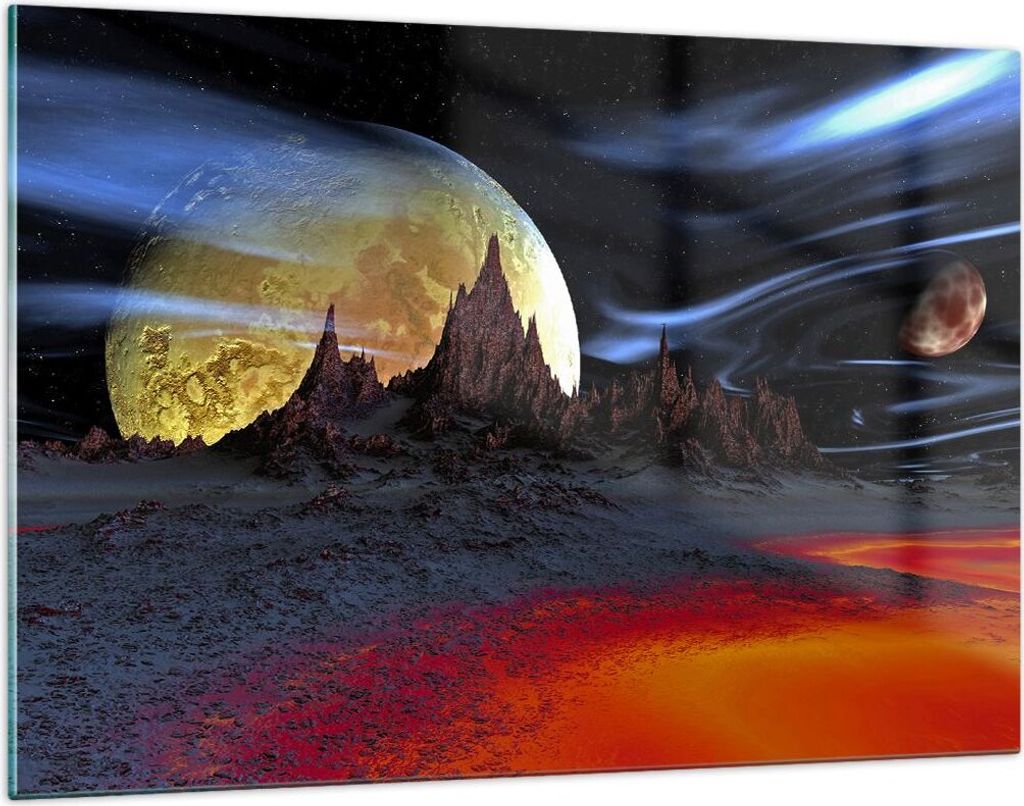 Bilder auf glas - Planeten Mond Universum - 120x80cm - Glasbilder - Wandbilder - Kunstdruck - zum Aufhängen bereit - Wanddekoration aus Glas - Gla...