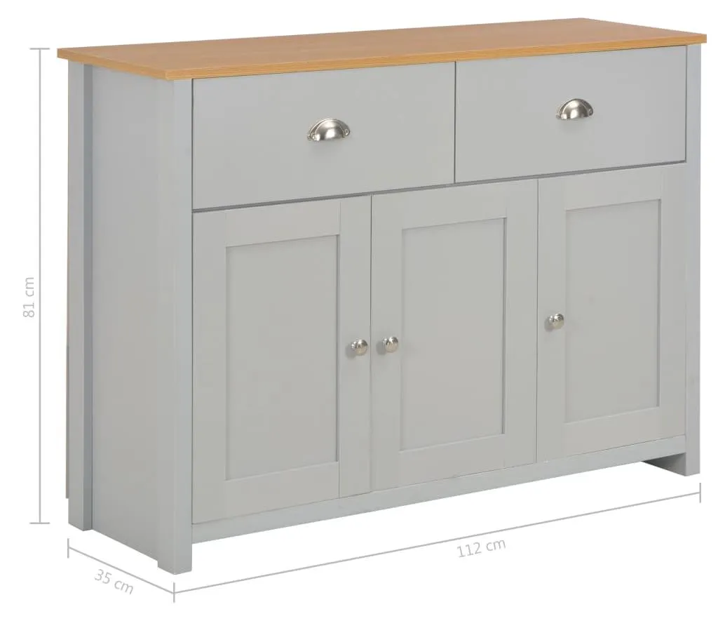 Buffet de Salon Gris 112 cm Idéal pour Ranger la Vaisselle et Linge