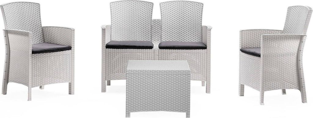 Lounge-Set für den Außenbereich Dmorat, Gartenset mit Kissen, Lounge-Set für den Innenbereich in Rattan-Optik, 100 % Italy, Weiß
