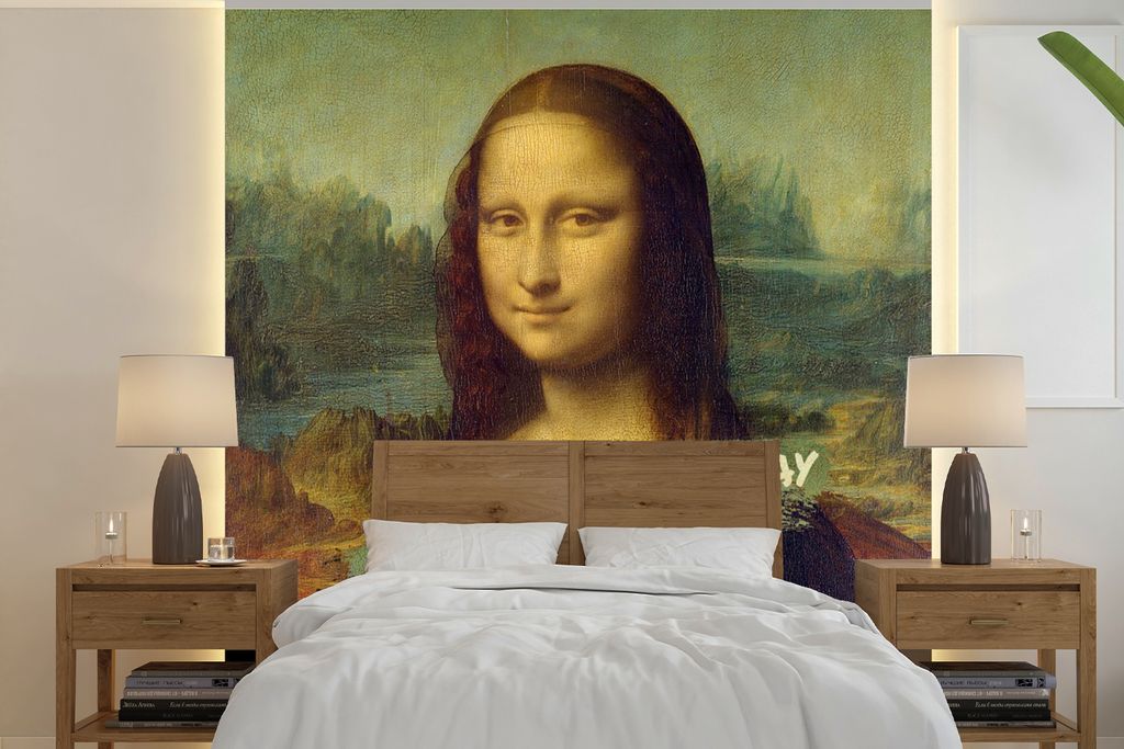 MuchoWow Fototapete für Wohnzimmer oder Schlafzimmer Wandtapete Vinyl Motivtapete Mona Lisa - Zitat - Da Vinci - 240x240 cm - Schlafzimmer-Tapete