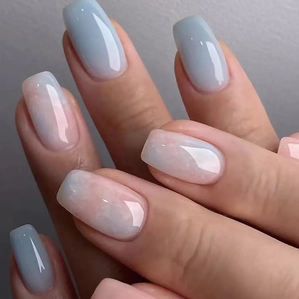 Press on Nails Courts Acryliques Rose Bleu - Manucure French Tips DIY