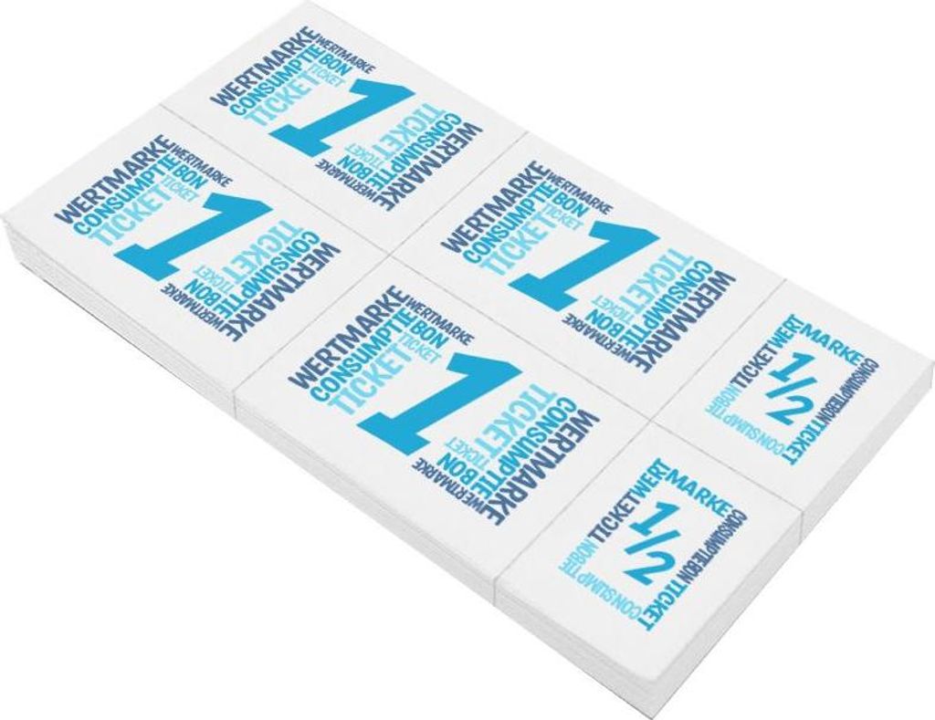 CombiCraft Wertmarken Karte auf weißem Papier mit blauem Druck mit 5 Wert-Einheiten
