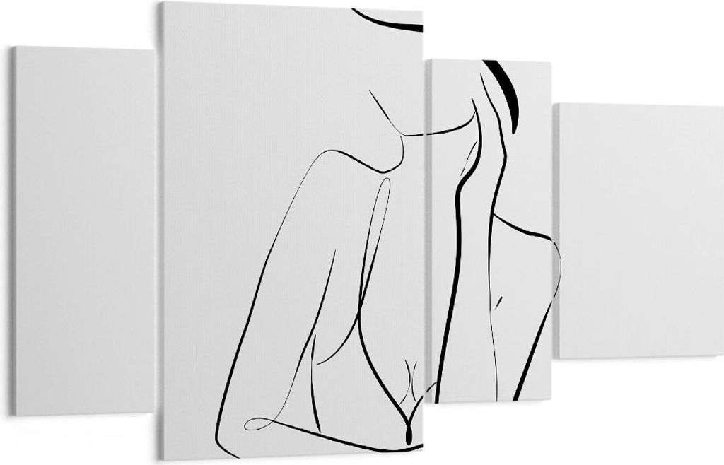 Bild auf Leinwand - Leinwandbild - 4 Teile - Frau Linien Minimalismus - 120x70cm - Wand Bild - Wanddeko - Wandbilder - Leinwanddruck - Bilder - Wan...
