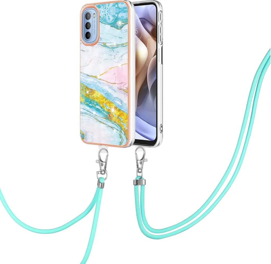 Moex Cover Con Cordino Per Moto G7 Power: Custodia In Silicio Turchese E Cinturino Regolabile A Tracolla