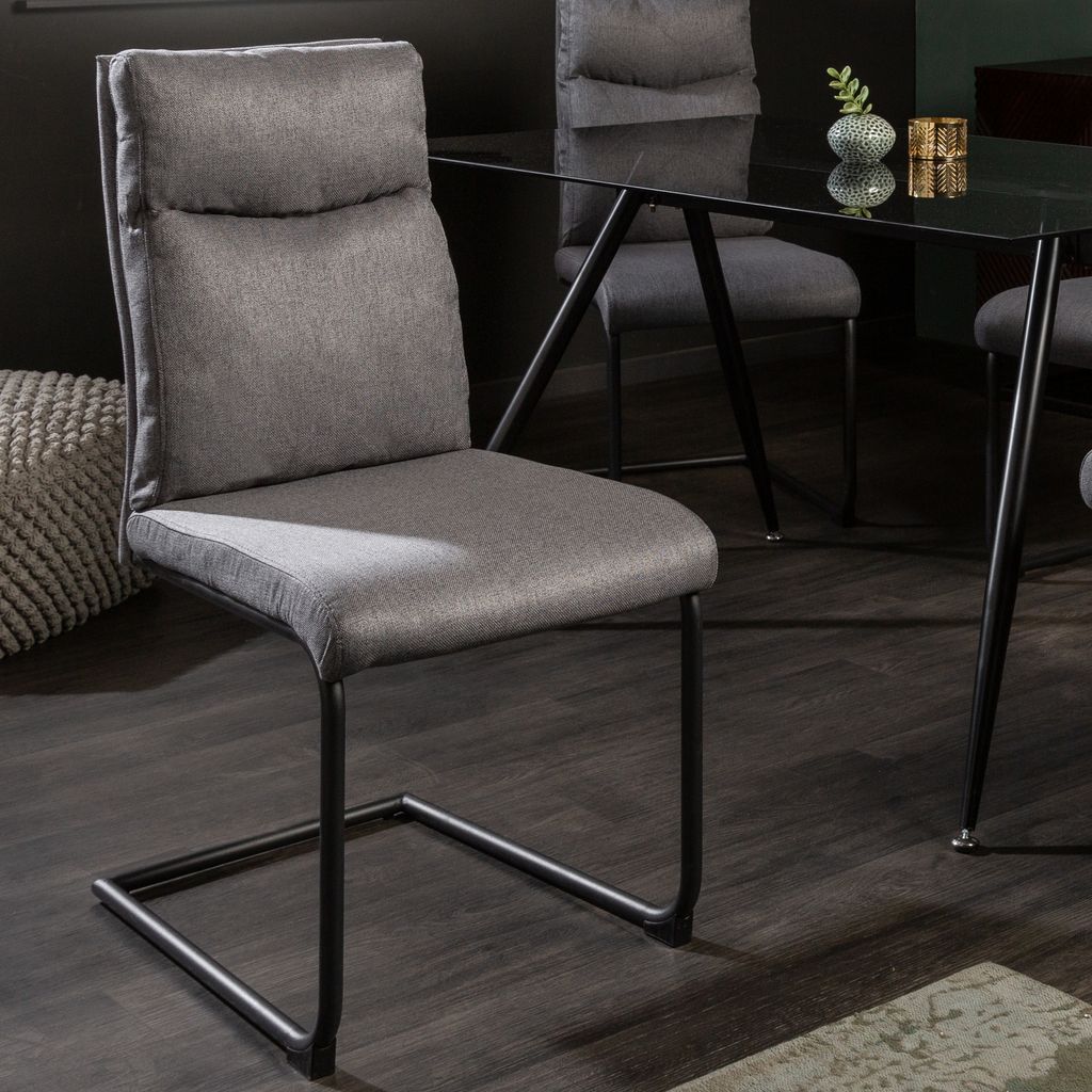 riess-ambiente Moderner Freischwinger Stuhl COMFORT grau mit Komfortgriff Esszimmerstuhl Essstuhl