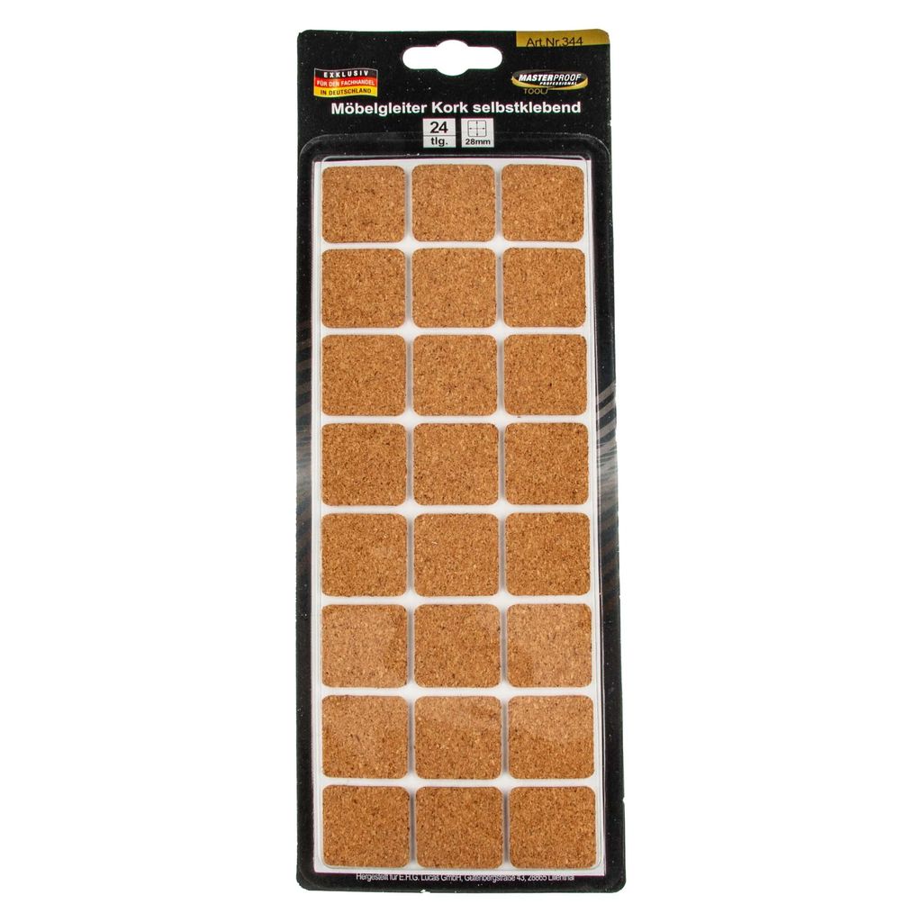 EUROTOOLS Möbelgleiter 344-NBFR, Kork, 28x28 mm, 24 Stück Produktbild 