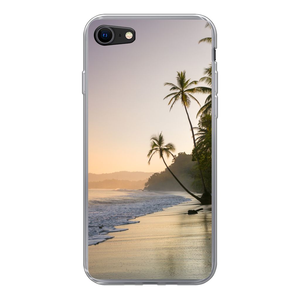 MuchoWow Handyhülle Schutzhülle Hülle für iPhone SE 2022 Strand - Sonnenuntergang - Tropisch Silikon Softcase Handy Hülle - Schutzhülle