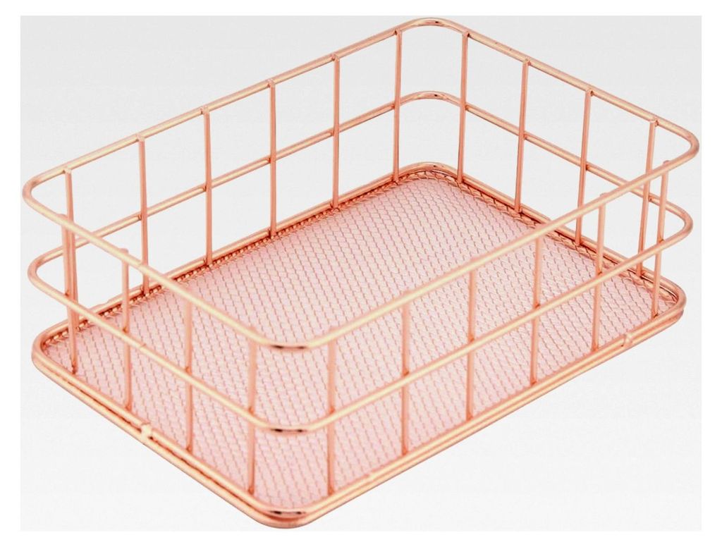 Metall Organizer Korb, Aufbewahrungskorb aus Draht in Roségold für Büro, Schlafzimmer und Make-up