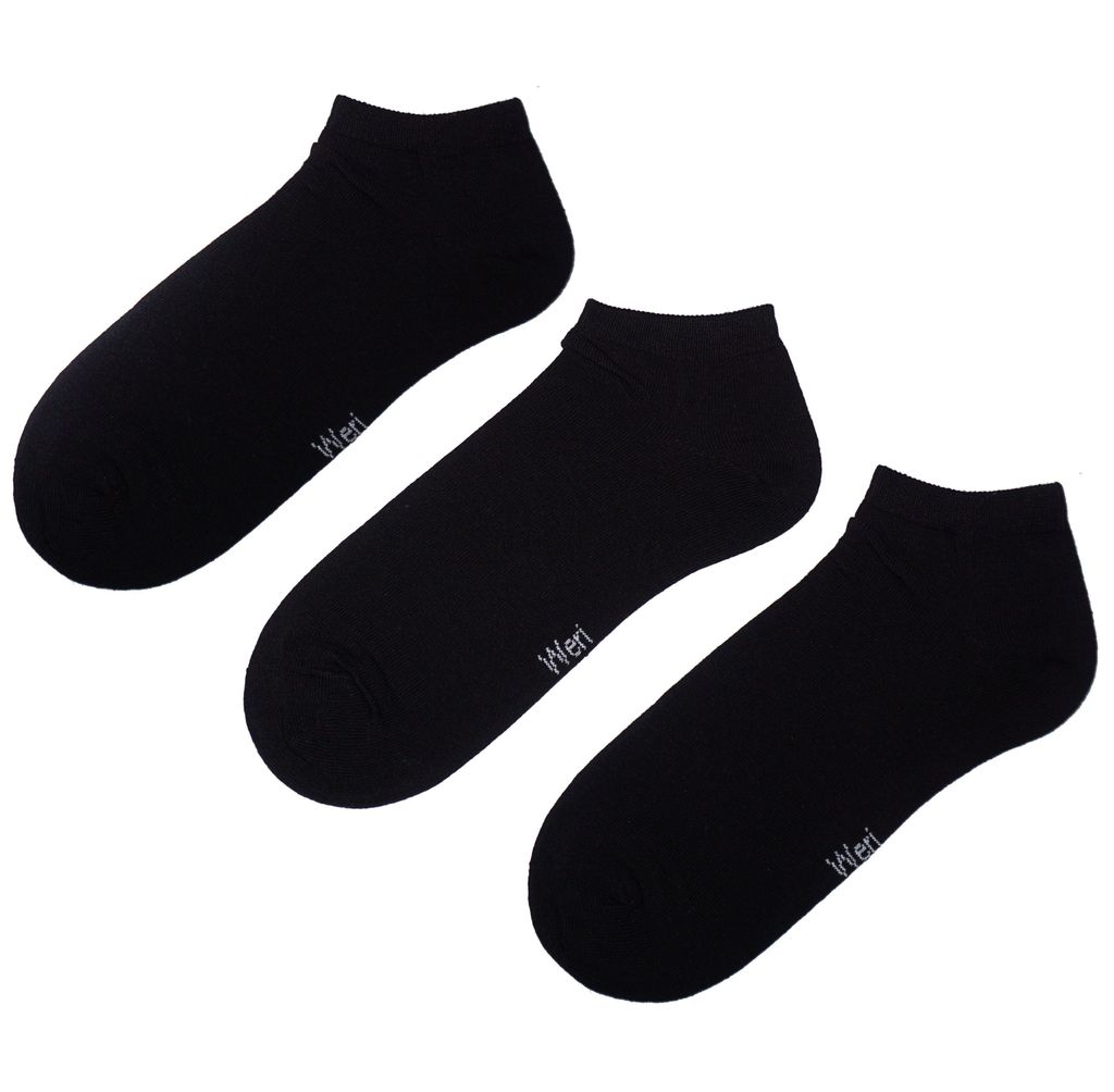 Sneakersocken 3-er Pack aus Baumwolle Einfarbig Schwarz Größe 23-26