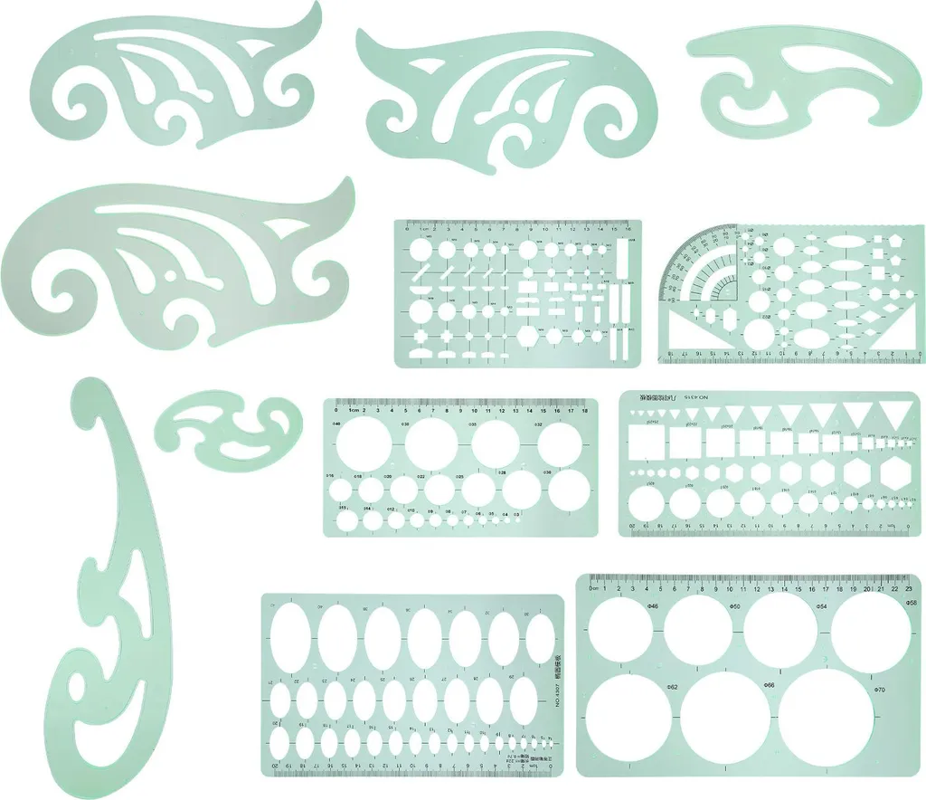 Lot de 12 Règles Géométriques Modèles de Dessin Multifonction en Plastique