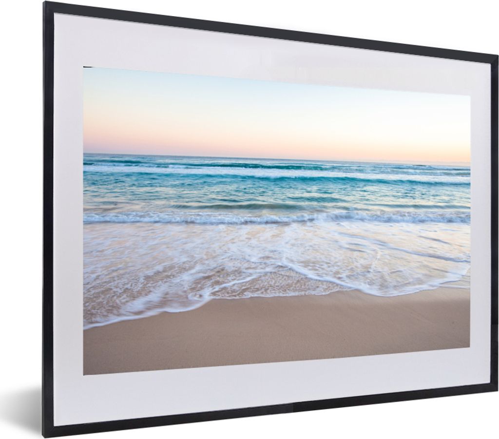 MuchoWow MuchoWow Gerahmtes Poster Strand - Meer - Pastell 60x40 cm - Poster mit zchwarzem Bilderrahmen - Schlafzimmer - Plakat in Rahmen - Dru...