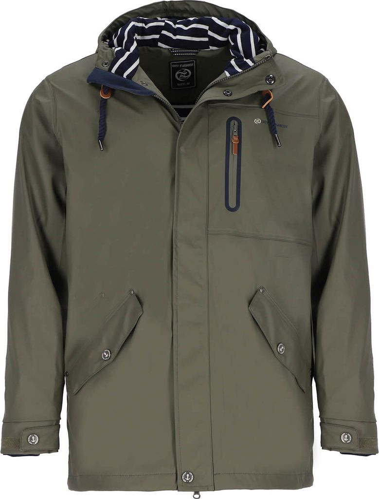 Dry Fashion Herren PolyurethanParka Lübeck - Regenjacke Herren Wasserdicht Winddicht Reißverschluss Outdoor Jacke Männer in Oliv Größe M