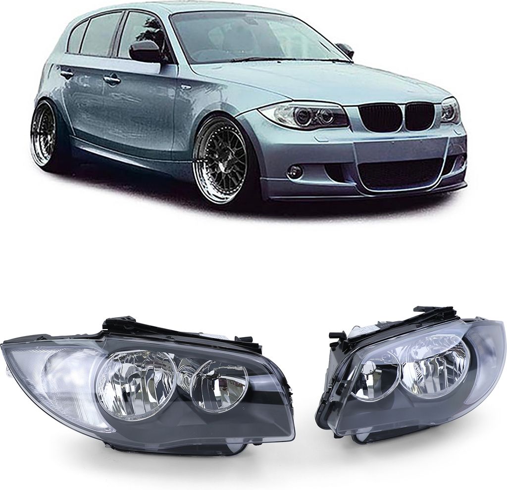 Klarglas Scheinwerfer Schwarz Links + Rechts für BMW E81 E82 E87 E88 ab 2004-