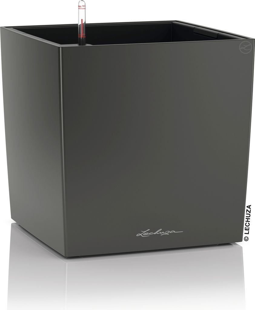 LECHUZA-Pflanzgefäß CUBE Premium 50 Anthrazit Metallic | Pflanzgefäß mit Bewässerungssystem | Hochglanz-Oberfläche | 49 x 49 x 49,5 cm | 16563