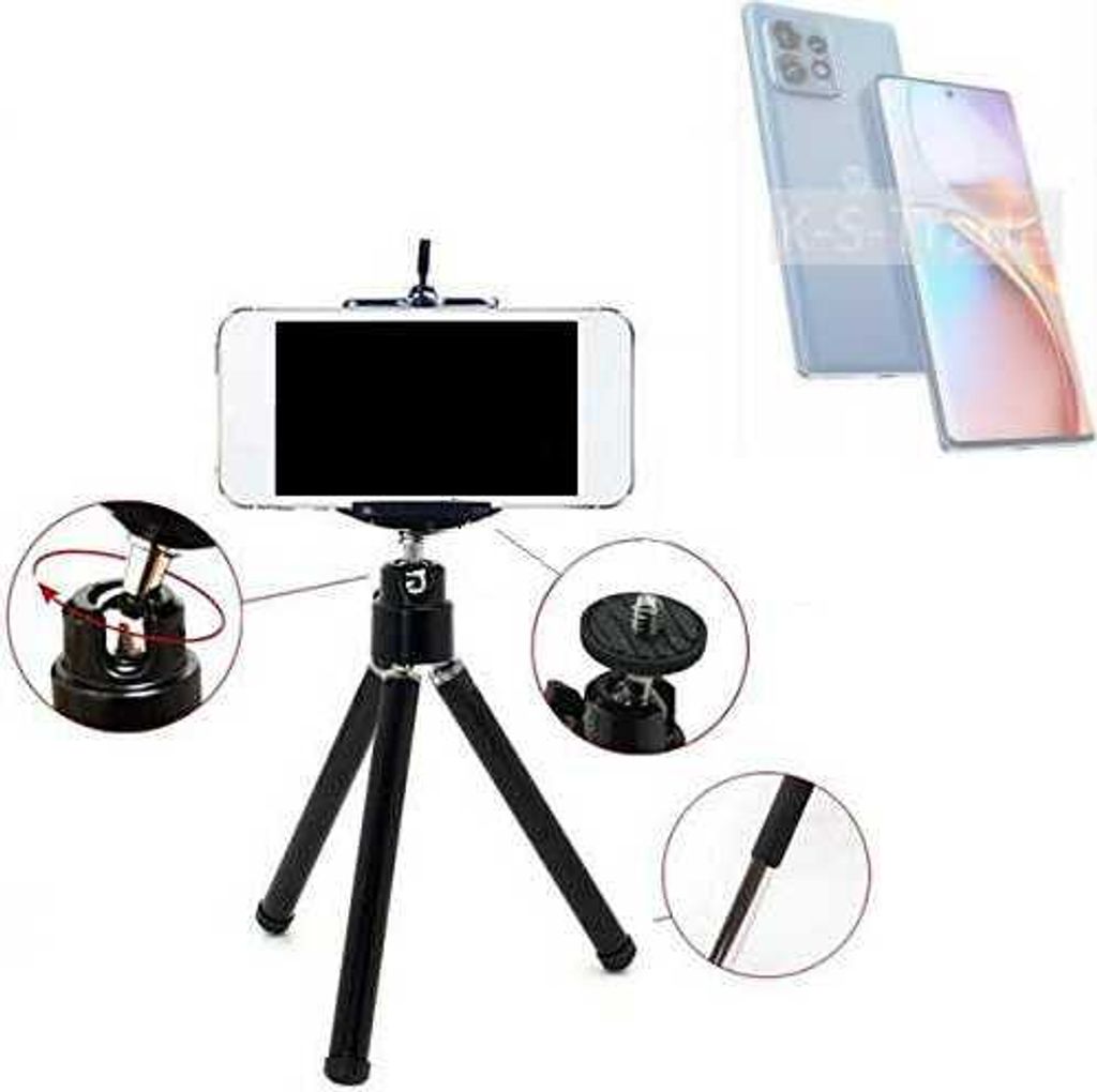 K-S-Trade Smartphone Stativ Dreibein kompatibel mit Motorola Edge 40 Pro Tripod aus Aluminium Klemmstativ Stativ Adapter für Mobiltelefone schwarz