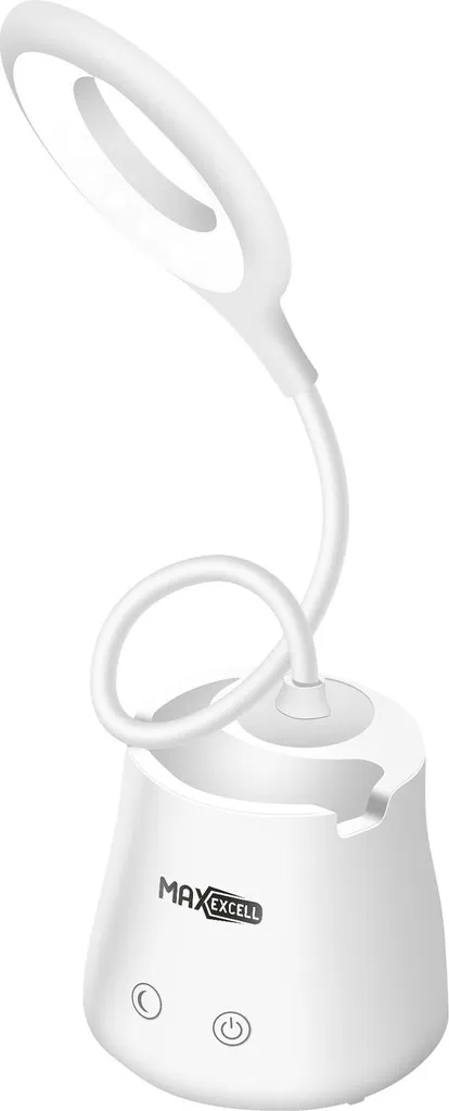 Max excell, lampada da tavolo a luce anulare LED con base touch multifunzionale, bianco