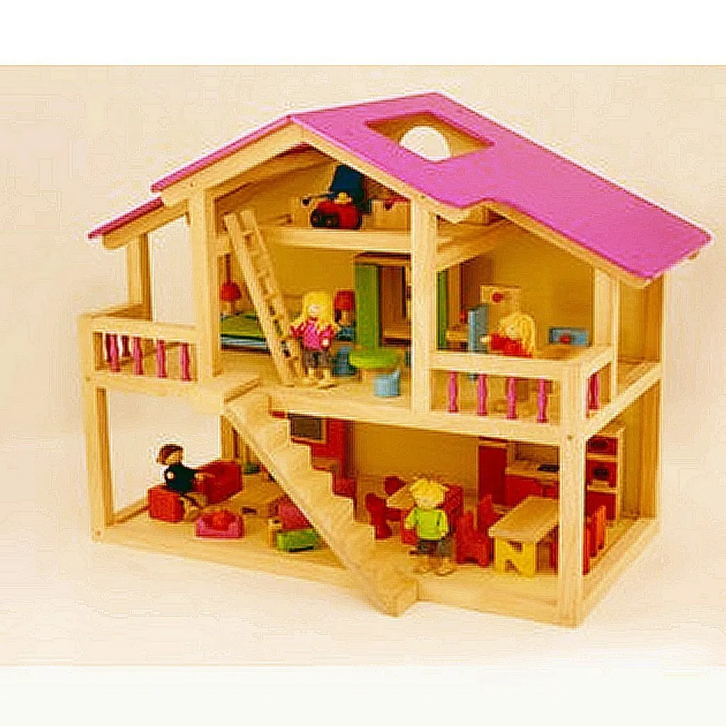 Maison de poupée Pintoy Star Loft en bois naturel avec mobilier moderne