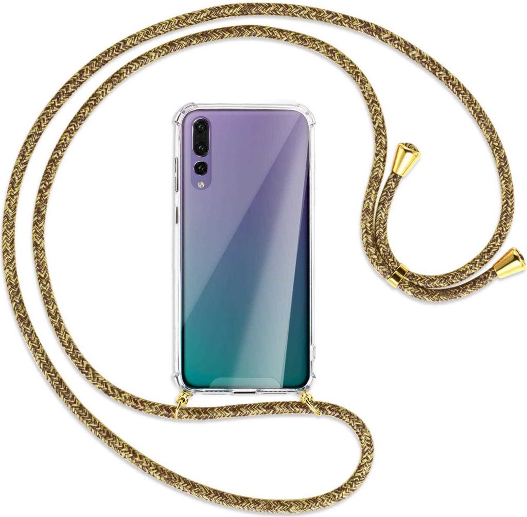 Handykette Backcover-Schutzhülle mit Band (Metall goldfarben) für Huawei P20 Pro - braun+beige