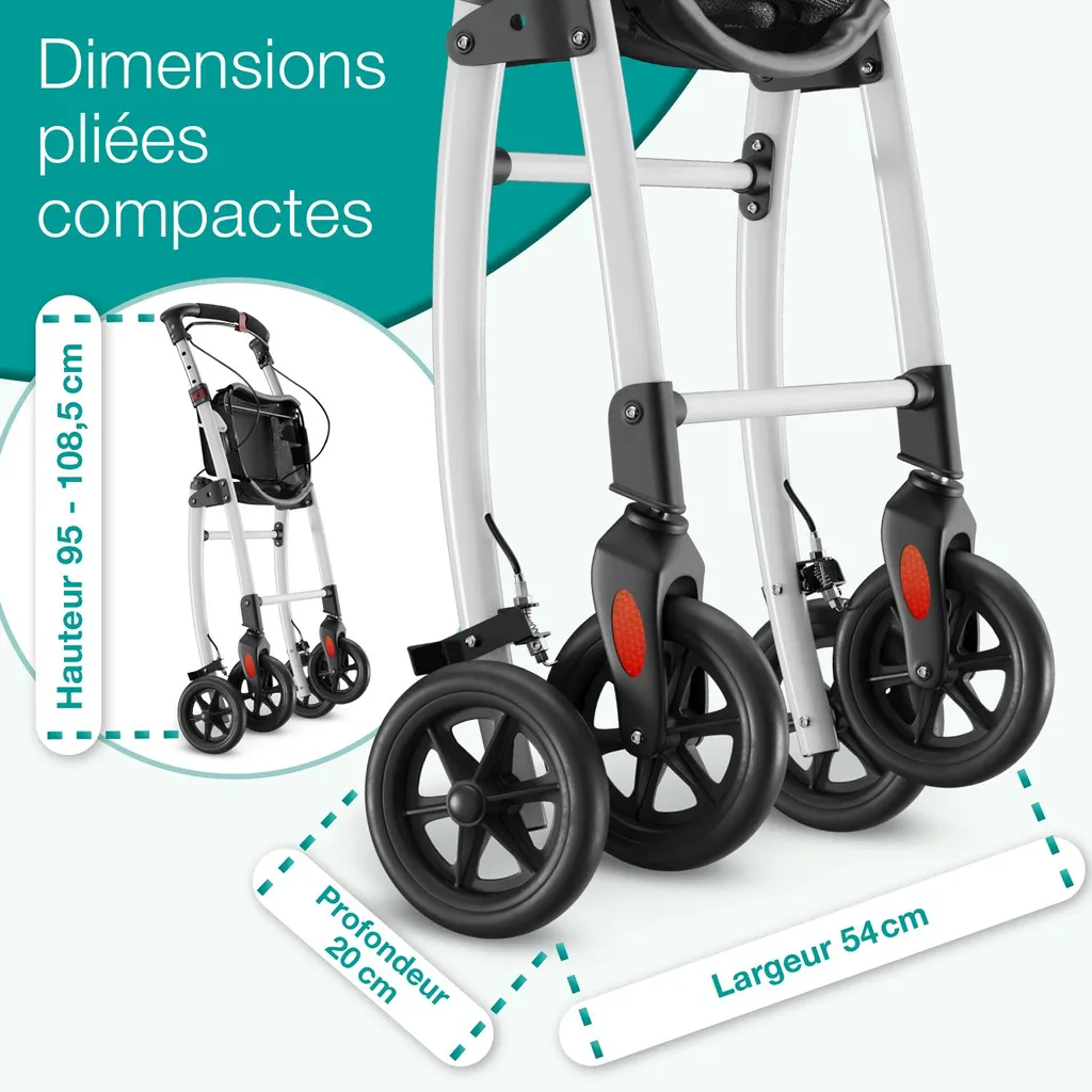 Rollator d'appartement ELONEO pliable et compact de 54cm de large
