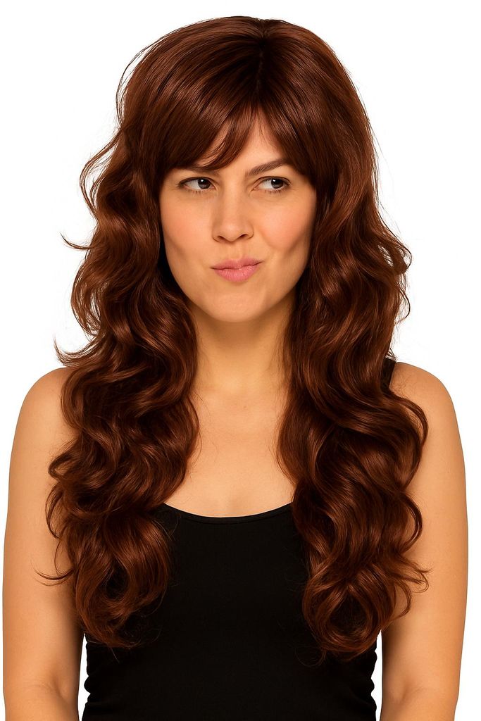 Braune Damen-Perücke mit Locken – Langhaar Popstar Look Produktbild 