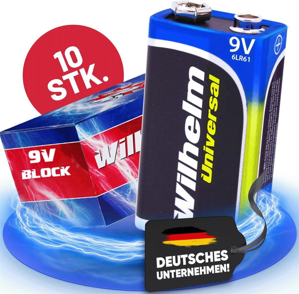 10 x Wilhelm Universal 9V Block Batterien auch für 10 Jahres Rauchmelder geeignet