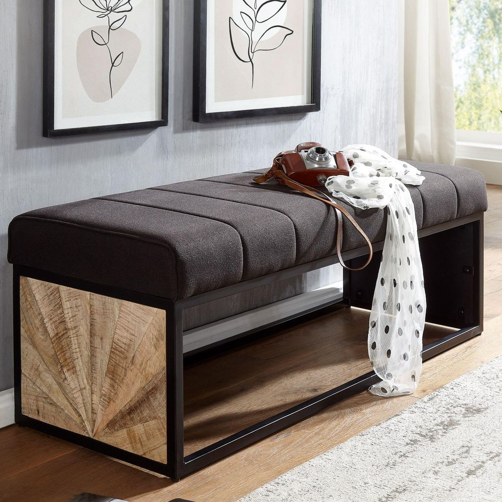 FineBuy Panca imbottita 105 cm Legno massello Tessuto - Immagine del prodotto 