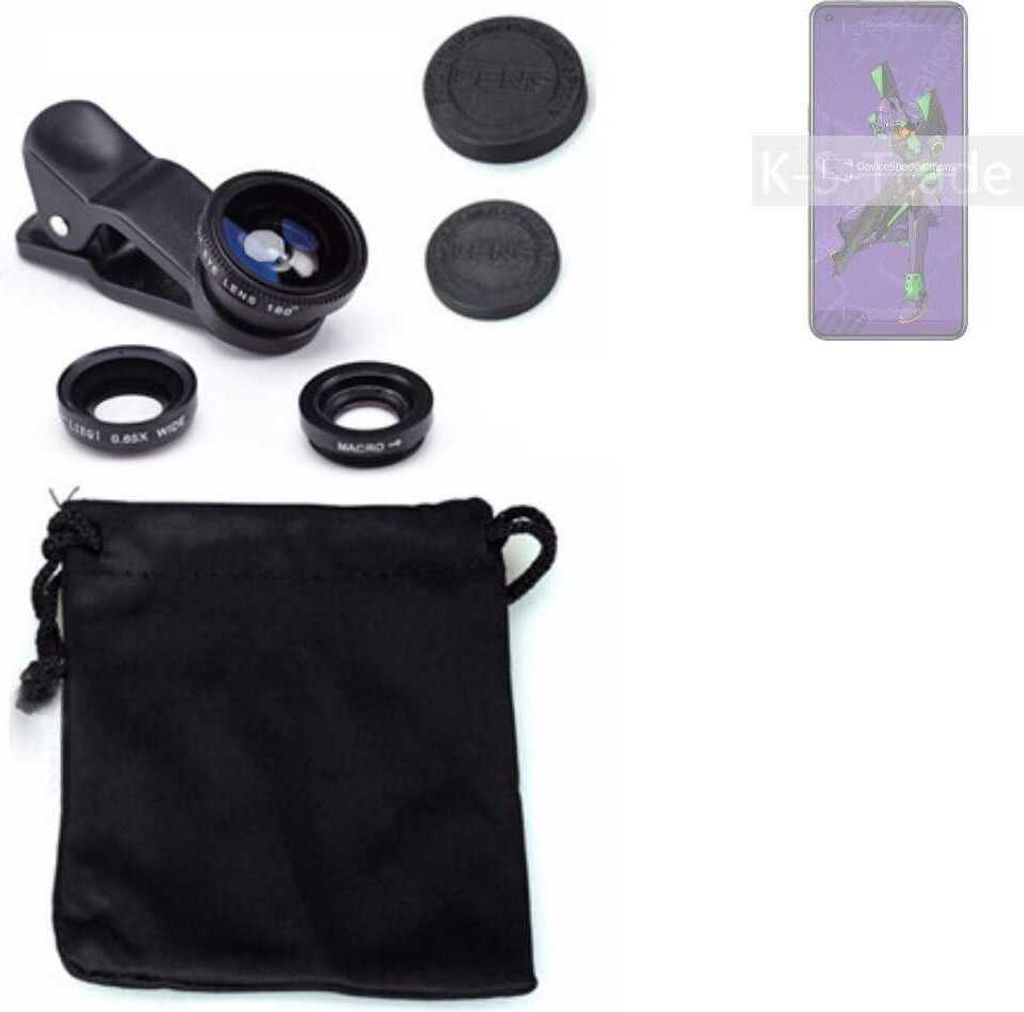 K-S-Trade Smartphone Kamera Linsen Set Kompatibel mit Oppo Reno Ace 2 EVA 3in1 Clip-On Kamera Adapter Macro Weitwinkel FishEye Fischauge Objektiv