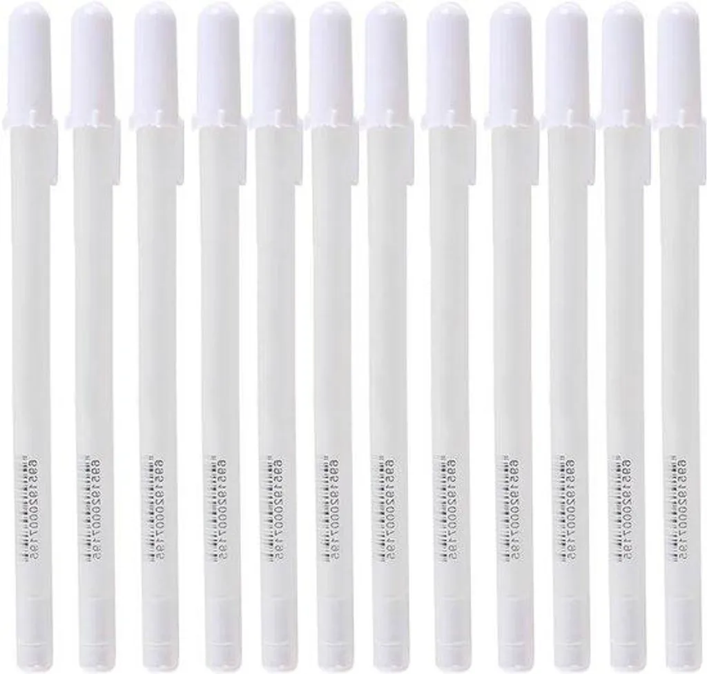 Lot de 12 Stylos à Bille Roulante Blancs 0,8 mm pour Dessin et Loisirs