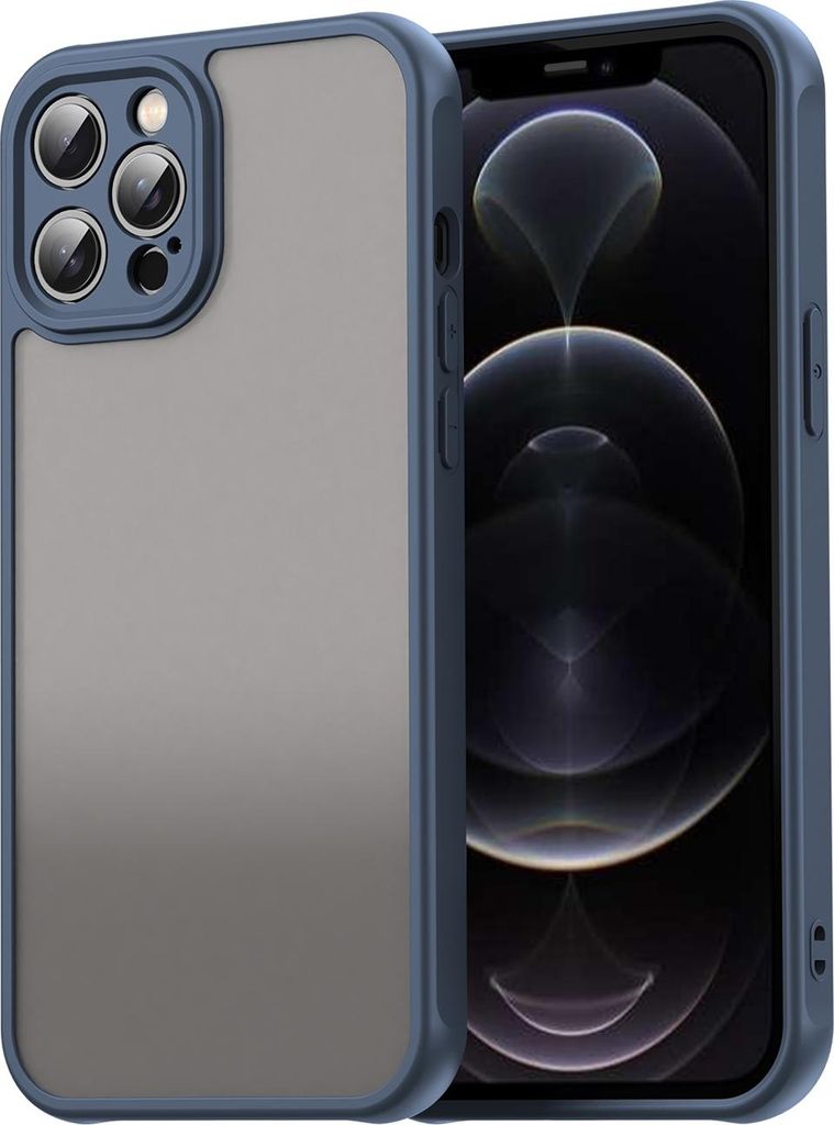 Matt Hülle für iPhone 12 Pro Max mit Kameraschutz, Transluzente Matt Rückseite Stoßfeste Handyhülle Blau