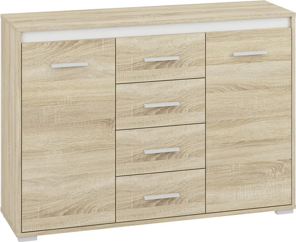 Commode GVENDA avec portes et tiroirs coloris chêne sonoma clair