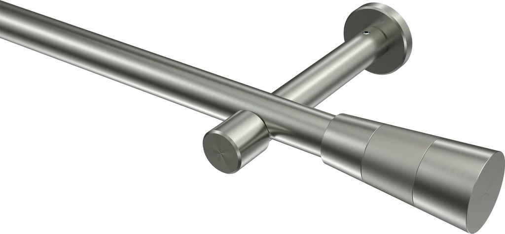 Interdeco Gardinenstange / Vorhangstange Edelstahl-Optik, Typ Prestige Tanara (Konus Bicolor) ohne Ringe, 20 mm Ø 1-läufig, 120 cm