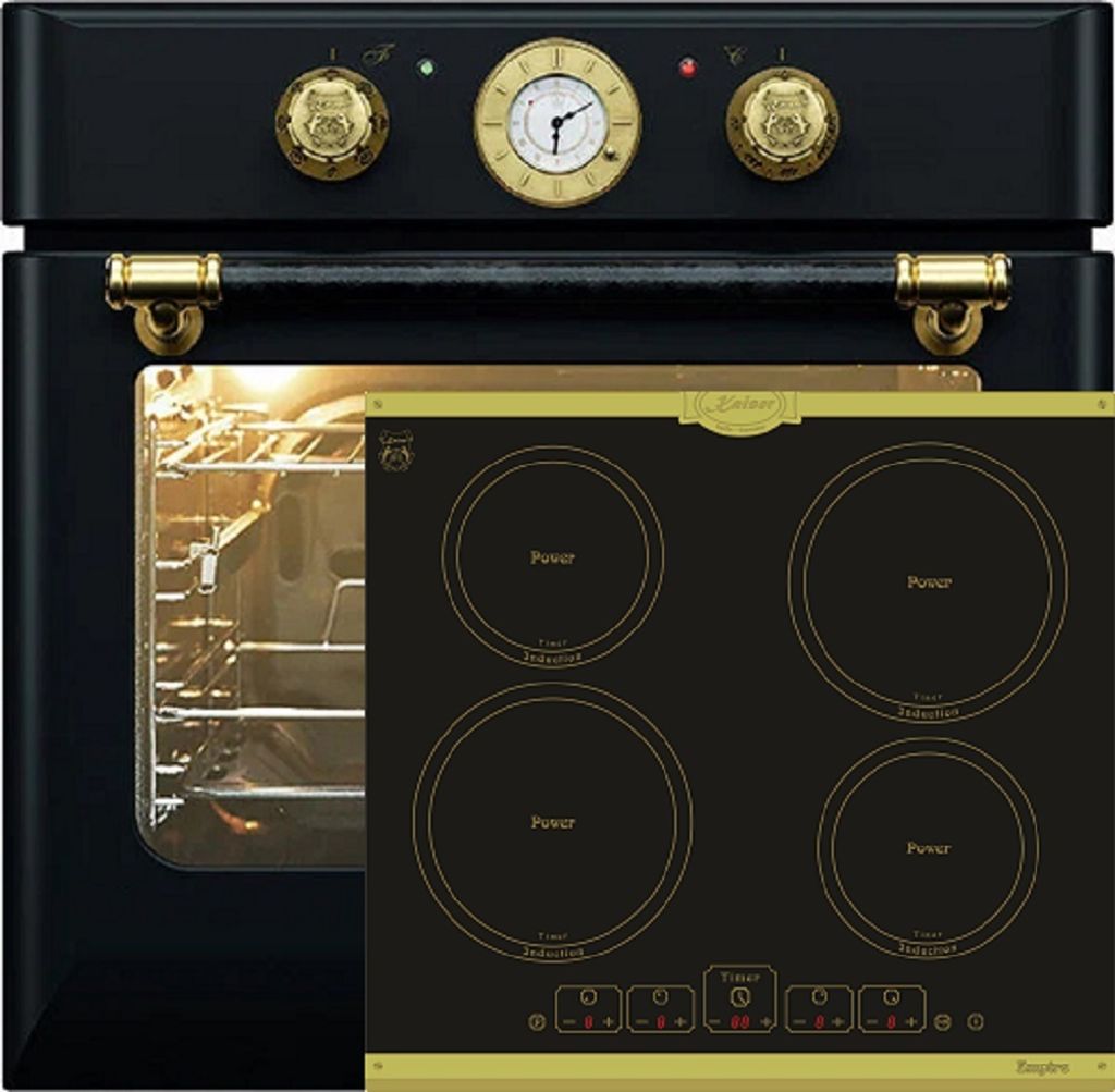 Kaiser Herd Set EH 6432 BE ECO Retro Einbaubackofen 68L+KCT 6195 IEm Induktionskochfeld 60cm, Autark, Kochfeld 4xQickHeat Kochzonen,Schwarz