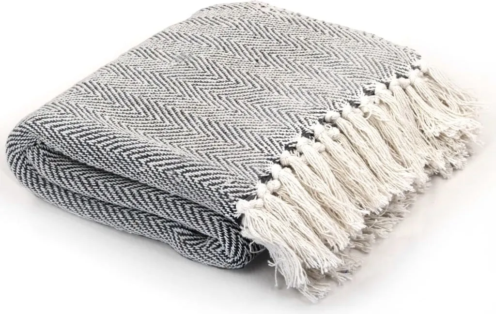 Granfoulard Cotone 220x250 Blu Navy Spina di Pesce | The Living Store