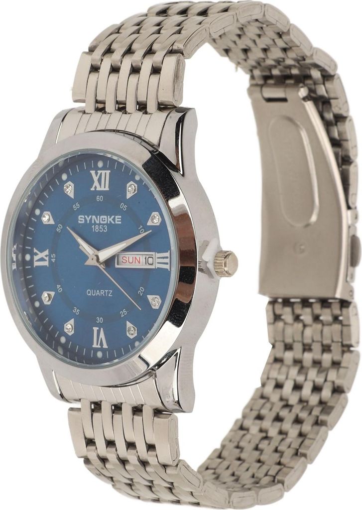 Uhr für Männer Quarz Tag Datum wasserdicht lässig Luxus leuchtende Mode Kleid Uhr mit Legierung Uhrenarmband für Business Silber Blau