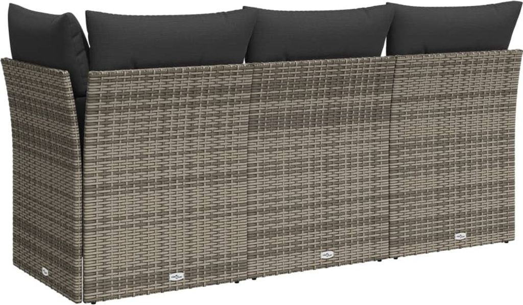 vidaXL Gartensofa mit Kissen 3-Sitzer Grau Poly Rattan Produktbild 6