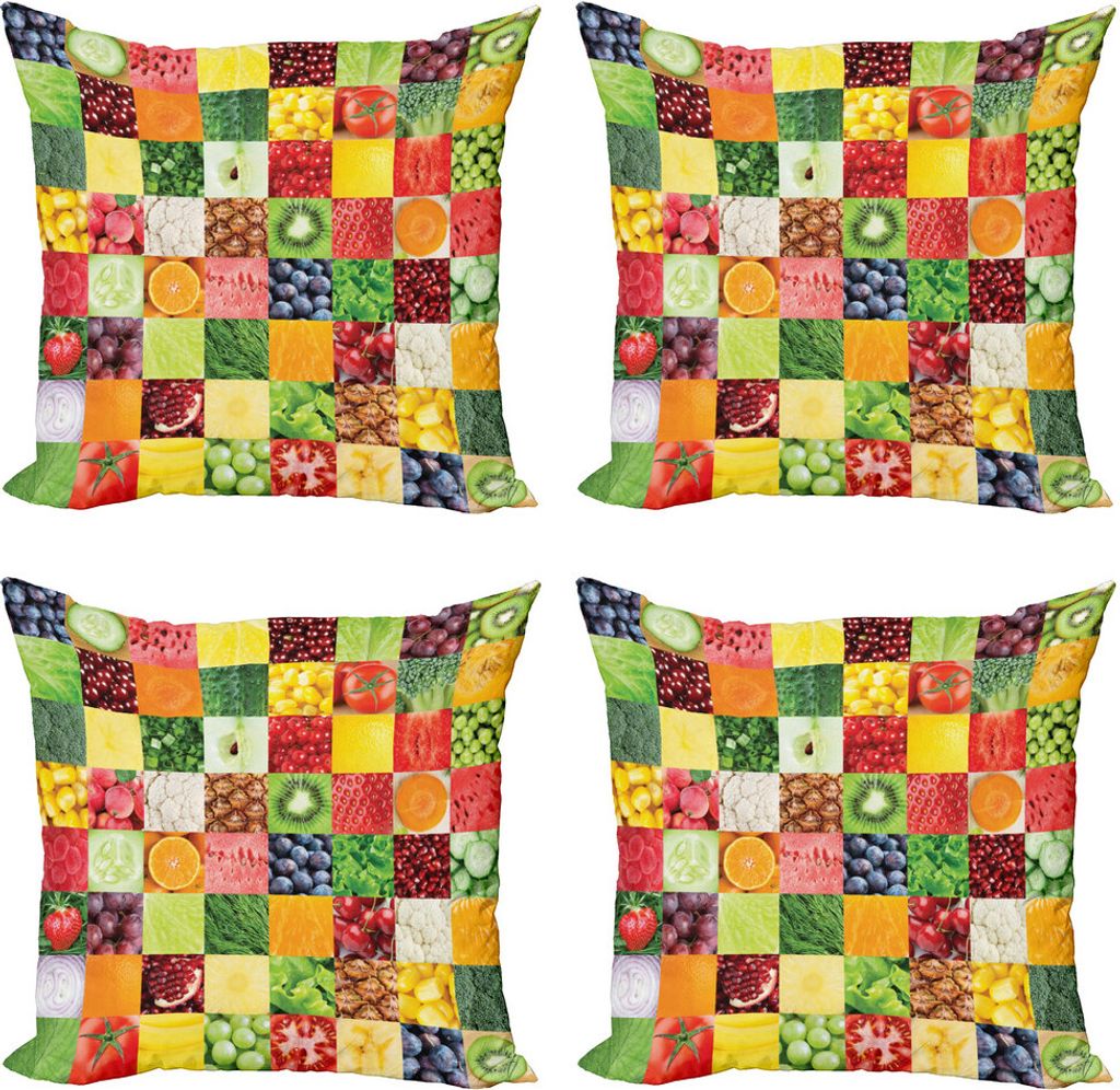 ABAKUHAUS Collage Kissenbezug Set (4 Stück), Gesunde Fresh Food Squares, Moderner Doppelseitiger Digitaldruck, 50 cm x 50 cm, Mehrfarbig