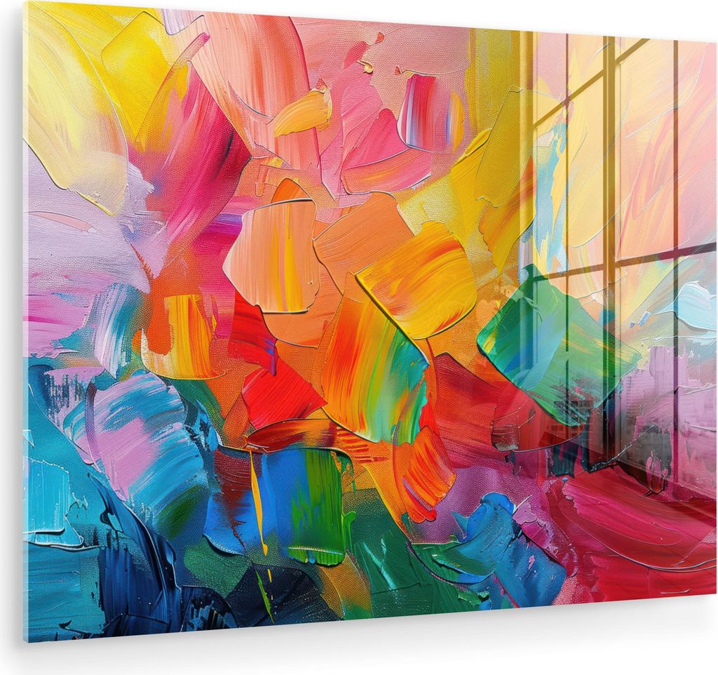 MuchoWow Glasbilder - Bilder auf Wandbild - Foto auf Glas Abstrakt - Lackierung - Modern - Farbenfroh 80x60 cm Wanddekoration aus Glas - Acrylglasb...