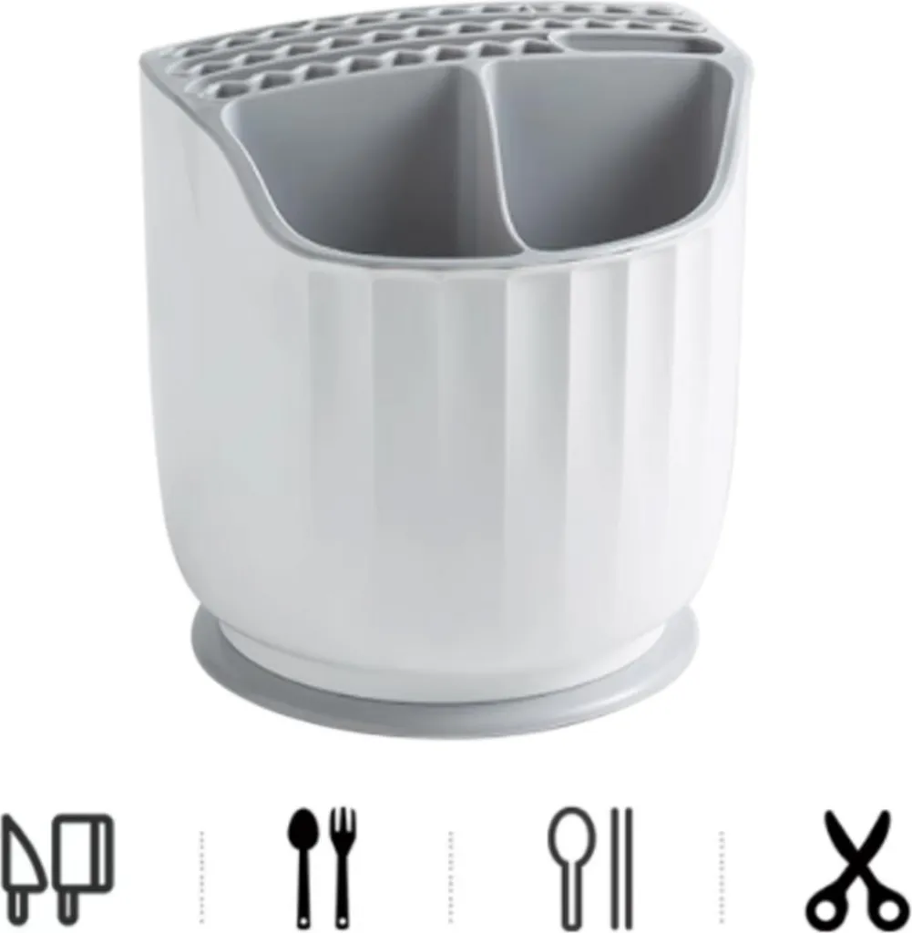 Fini le désordre avec ce porte-ustensiles rotatif à compartiments gris