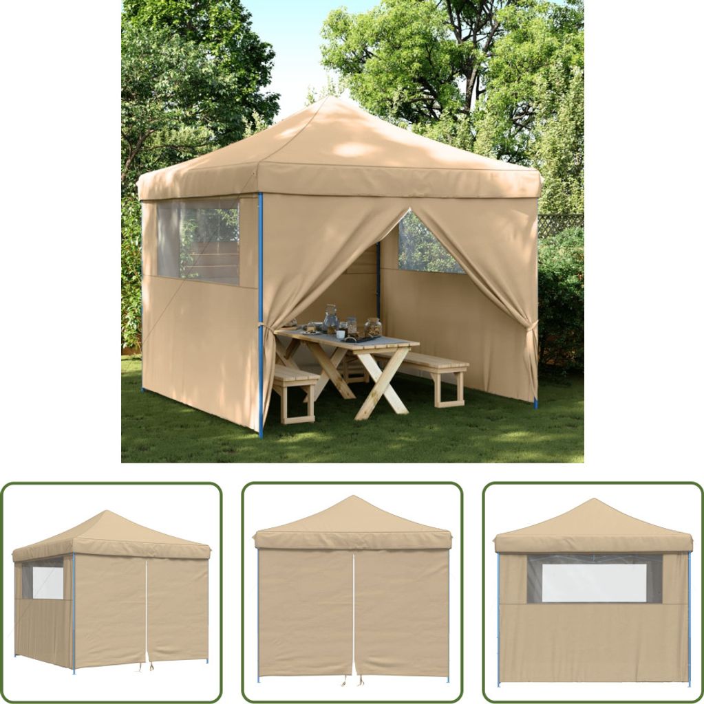 The Living Store Partyzelt Faltbar Pop-Up mit 4 Seitenteilen Beige