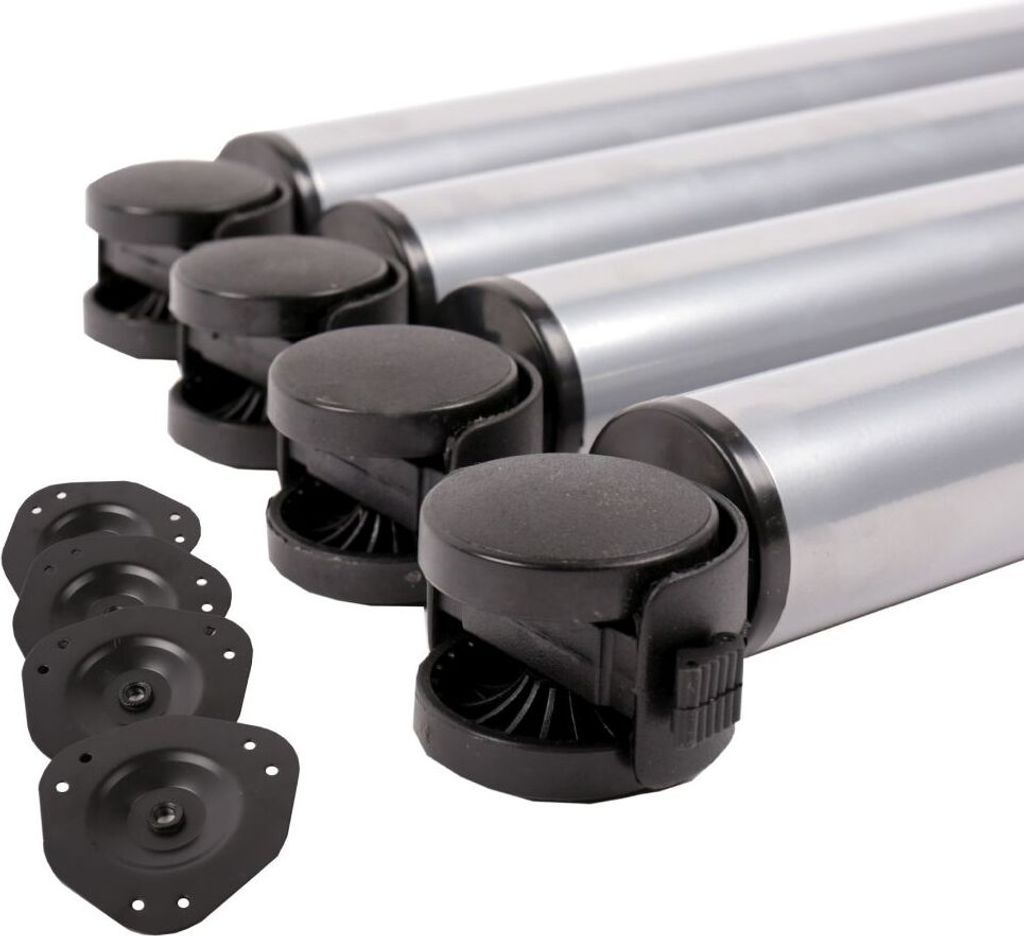 4er Set Tischbeine auf Rollen Tischfuss rollbar 710mm mit Feststellbremse Silbergrau