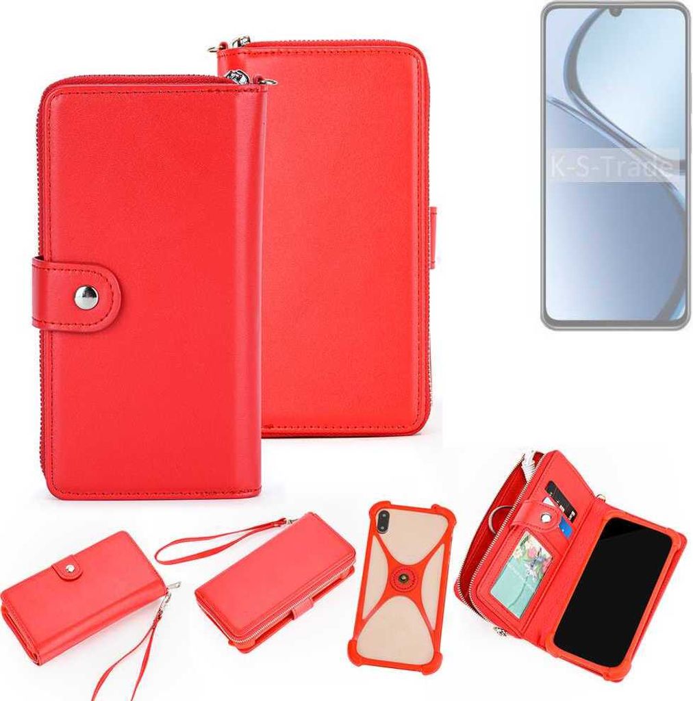 K-S-Trade 2in1 Schutzhülle Portemonnee Handyhülle mit Bumper kompatibel mit Realme C63 Hülle Case Etui Geldbörse Smartphone rot (1x)