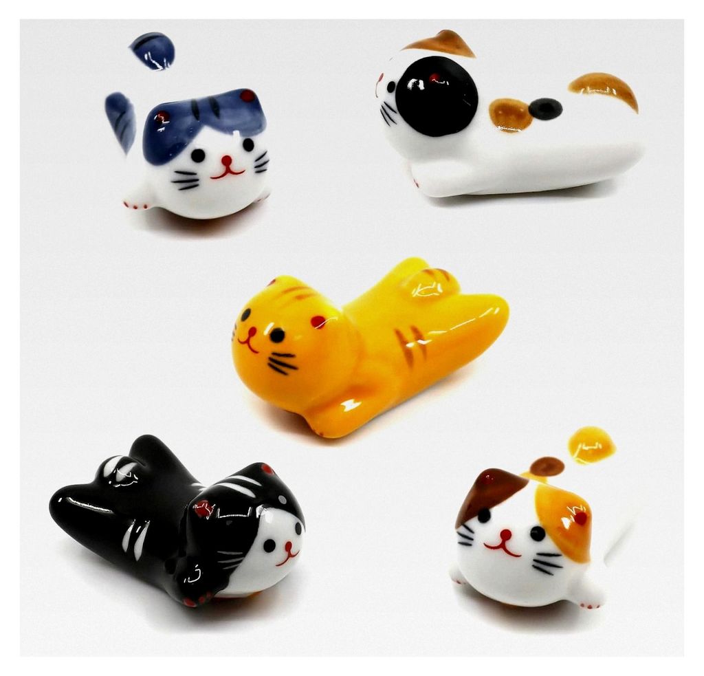 Essstäbchenablagen und Halter im japanischen Stil, Porzellan, Glückskatze, Keramik-Set für Essbesteck, 5 Stück