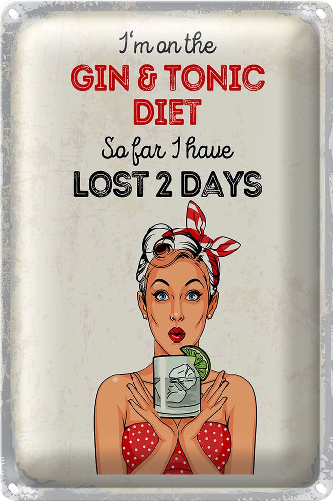 Blechschild Spruch I`m on the Gin & Tonic Diet rot 20x30cm
