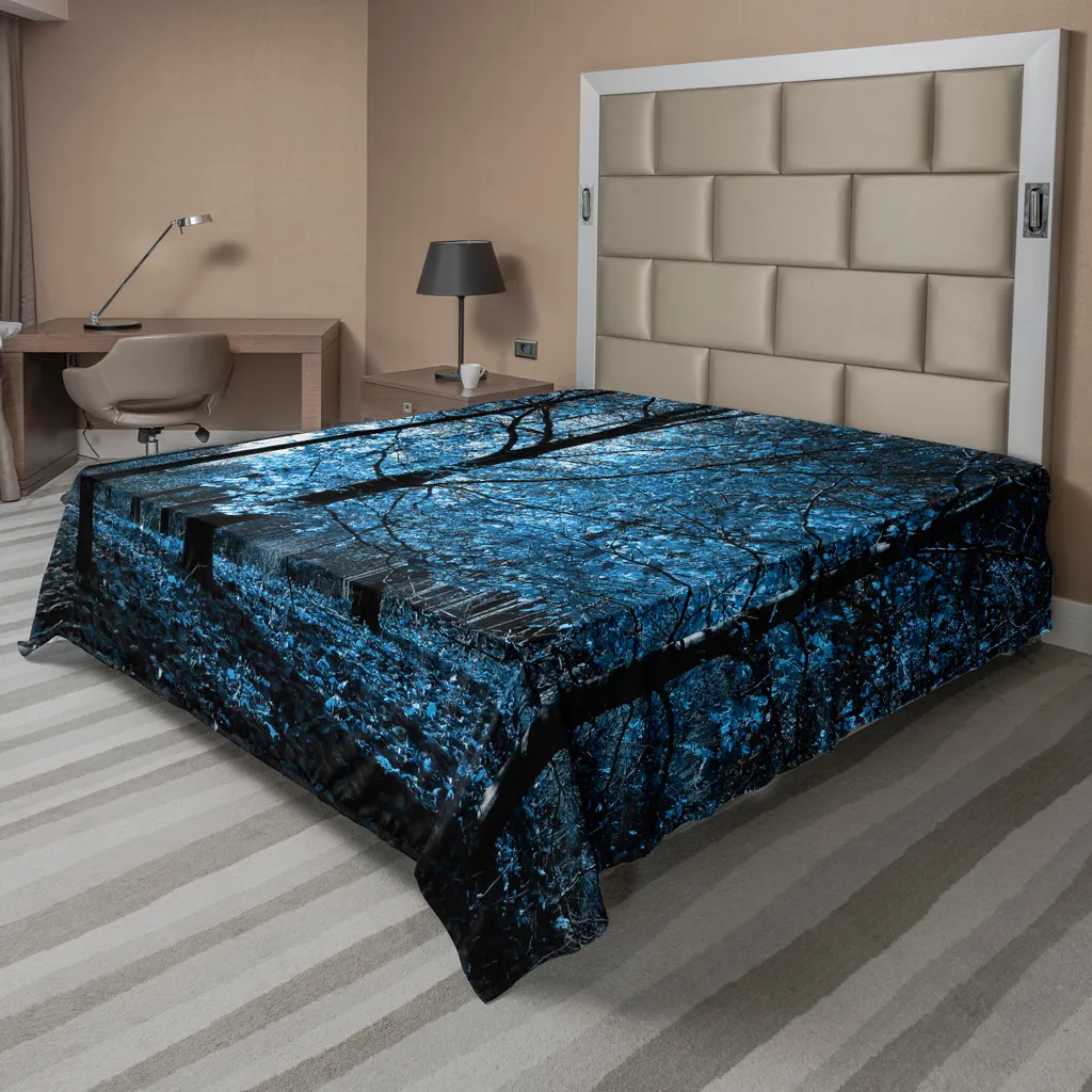 Drap de lit forêt ultra doux impression artistique bleu noir 260 cm