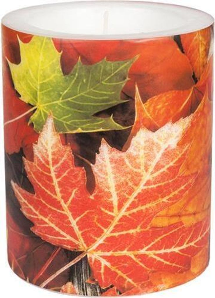 Kerze rund Maple Leaves - Ahornblätter Ø10cm, Höhe 12cm Produktbild 