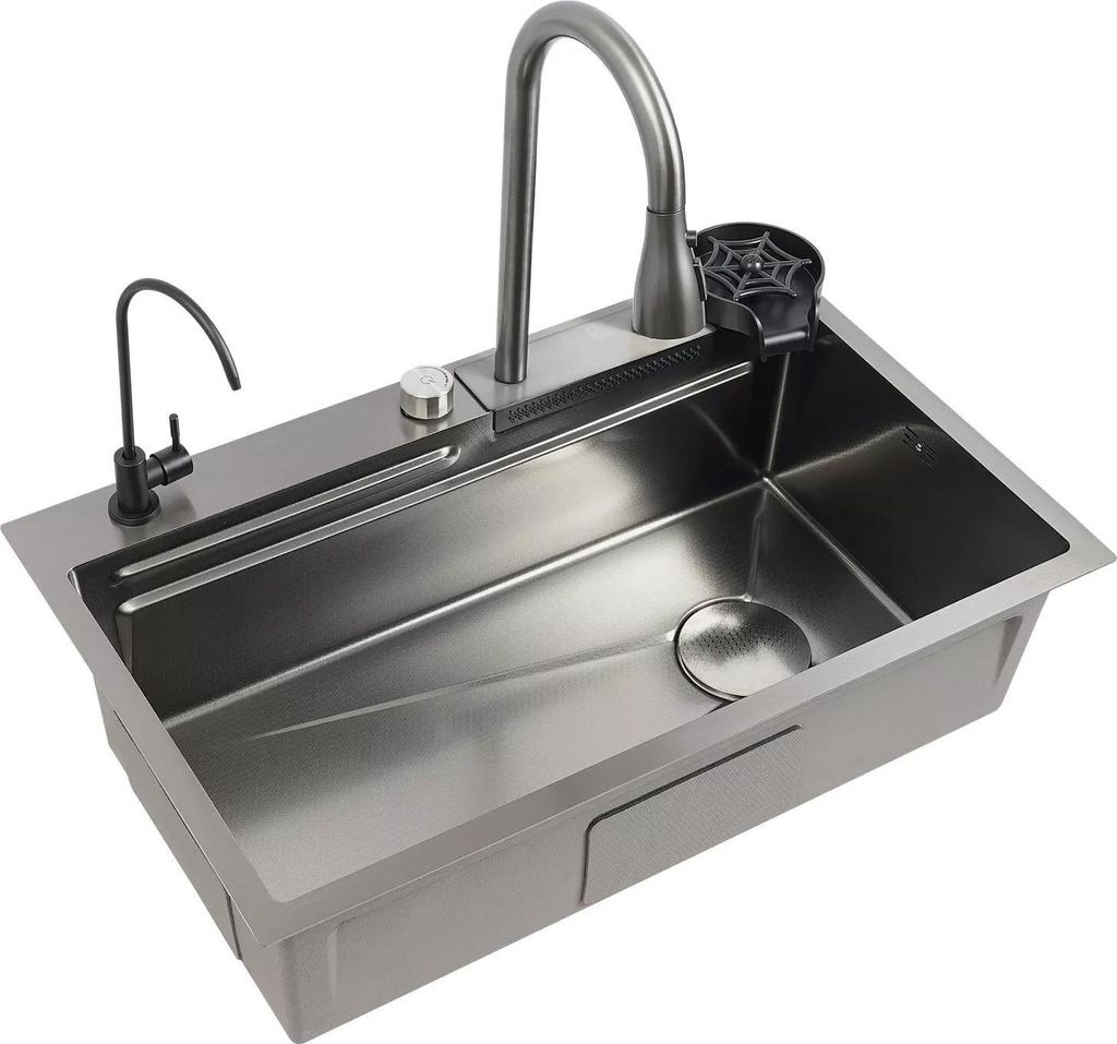 Küchenspüle - Einbauspüle Set - Einzelbecken - Mit Armatur - 1 Loch - Edelstahl - Silber