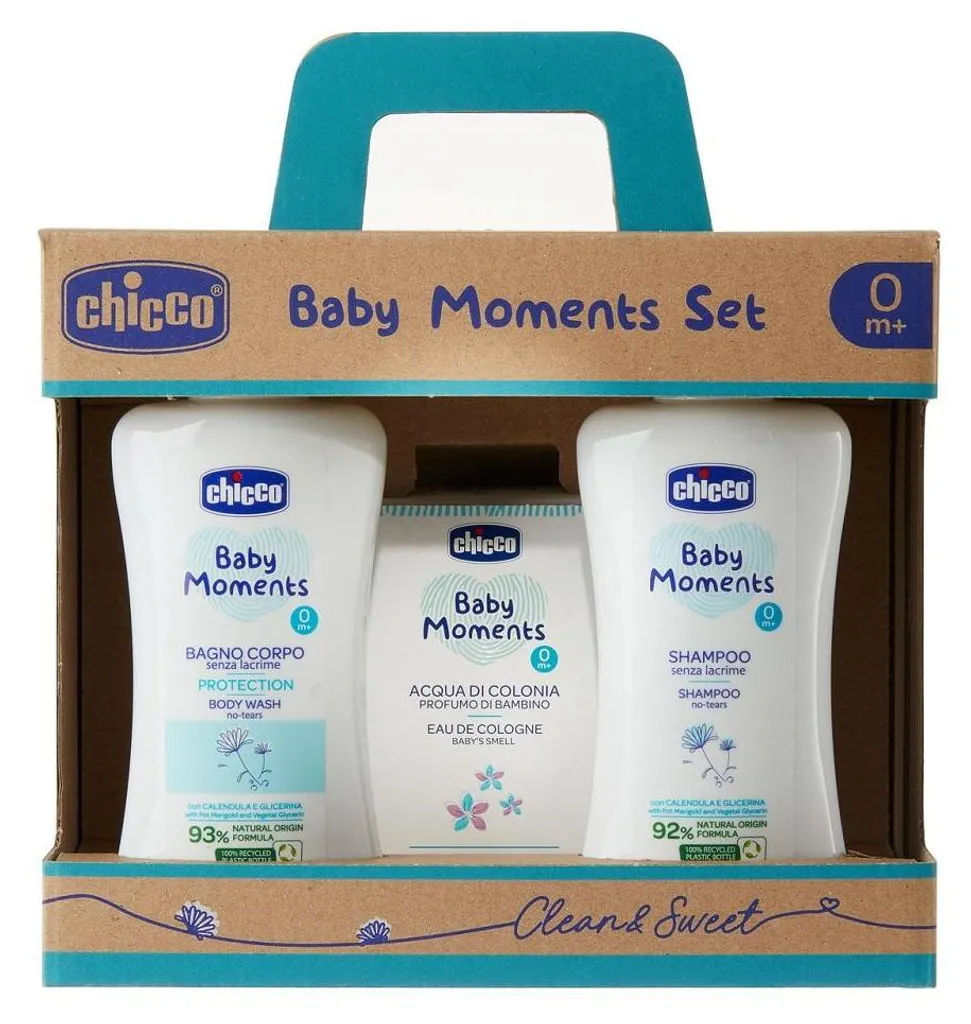 Coffret Chicco Baby Moments avec lotion 200ml, shampooing et parfum 100ml