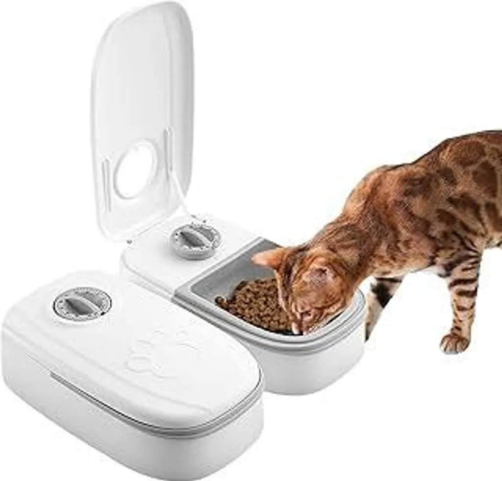 Distributore automatico di cibo per animali domestici, 2 pasti per cani di piccola taglia, distributore di cibo secco e umido con timer, stazione di alimentazione per animali, distributore di cibo per gatti con timer per l'alimentazione