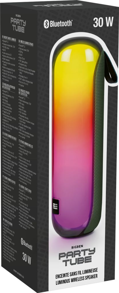 Bigben Bluetooth portabler Lautsprecher Party Tube Disco Licht army green grün AU389333